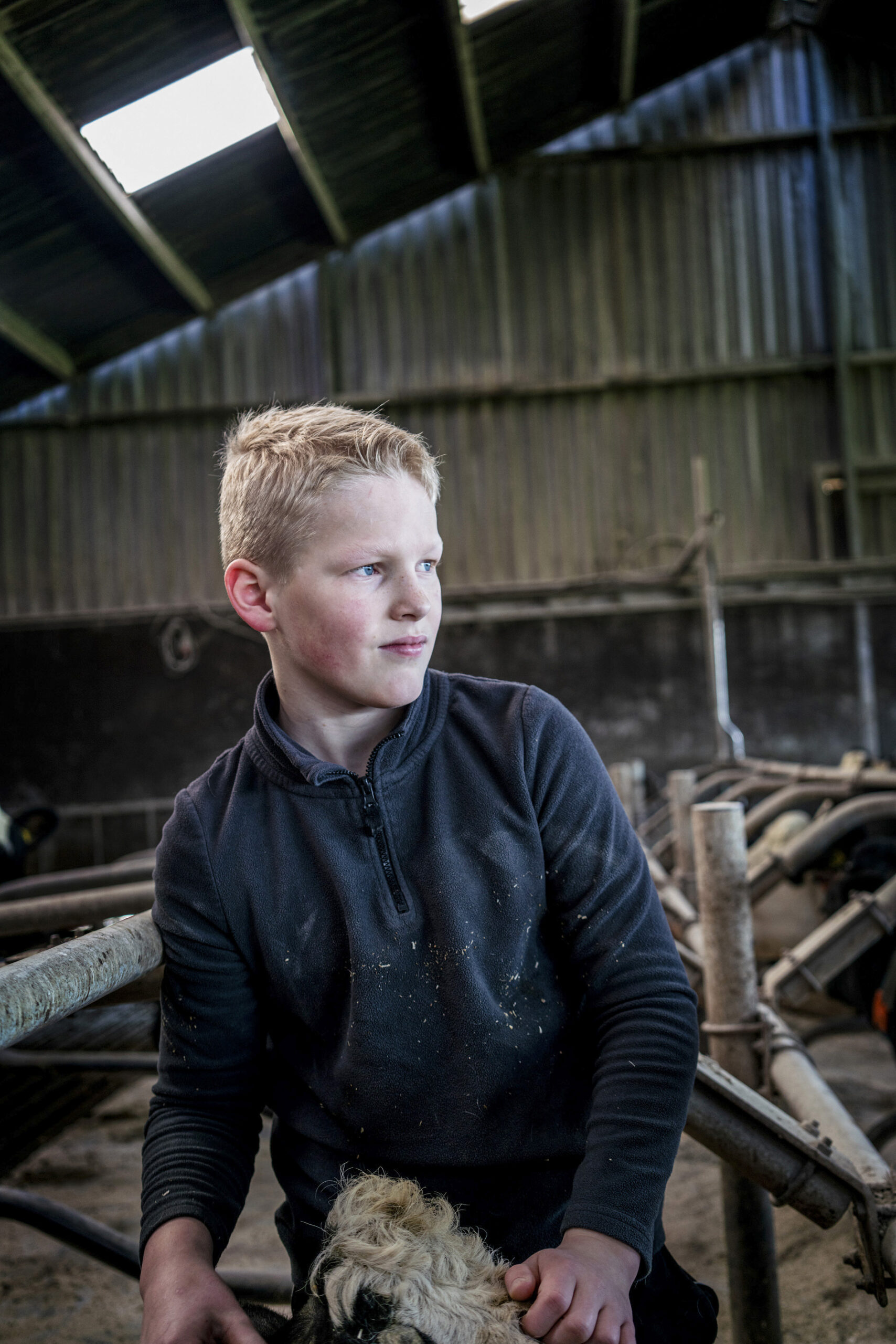 Nederland,Huisseling, 5 feb 2022
Jesper Kocken (11jr) woont op een koeienboerderij in Huisseling, Noord-Brabant.
Foto: Jet Budelman